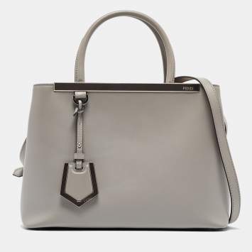 Pre Owned Fendi Grey Leather Small 2Jours Tote