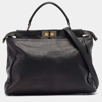 Pre Owned Fendi Black Leather Large Peekaboo Top Handle Bag