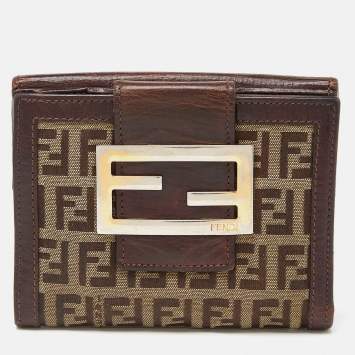 Pre Owned Fendi Beige/Brown Zuchino Canvas and Leather Forever Flap Wallet