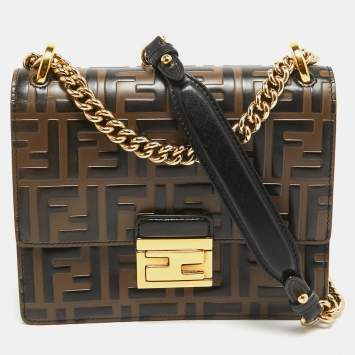 Pre Owned Fendi Black/Brown Zucca Embossed Leather Small Kan U Shoulder Bag