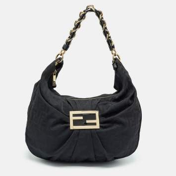 Pre Owned Fendi Black Zucca Fabric and Patent Leather Mia Hobo