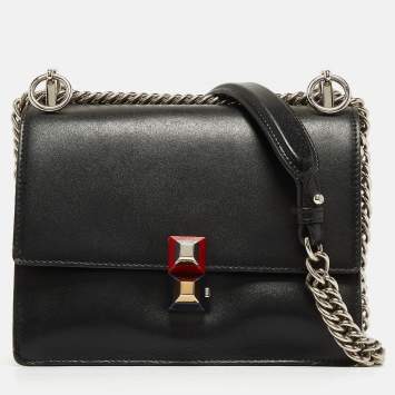 Pre Owned Fendi Black Leather Mini Kan I Shoulder Bag