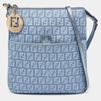 مملوكة مسبقًا Fendi Light Blue Zucchino Canvas and Leather Crossbody Bag