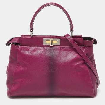 Pre Owned Fendi Magenta Leather Medium Peekaboo Top Handle Bag