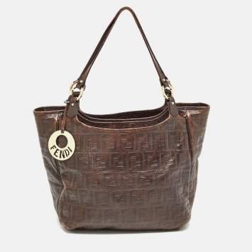 Pre Owned Fendi Dark Brown Zucca Tortoise Effect Leather Tote