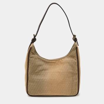 Pre Owned Fendi Beige/Brown Zucchino Canvas and Leather Shoulder Bag