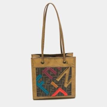 Pre Owned Fendi Metallic Zucca Coated Canvas and Leather Mini Tote