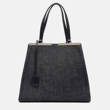 Pre Owned Fendi Dark Blue Denim Large 3Jours Tote