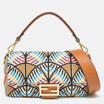 Pre Owned Fendi Multicolor Peacock Motif Beaded Baguette Bag