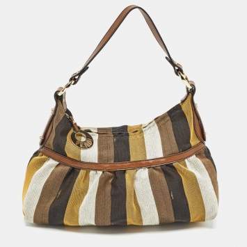 Pre Owned Fendi Multicolor Pequin Stripe Canvas and Leather Chef Hobo