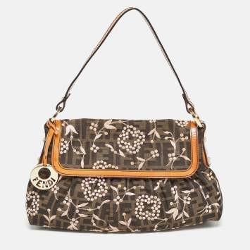 مملوكة مسبقًا Fendi Tobacco Zucca Canvas and Patent Leather Embroidered Chef Shoulder Bag