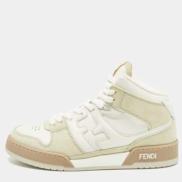Pre Owned Fendi White/Cream Nubuck and Leather Match Sneakers Size 38