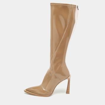 مملوكة مسبقًا Fendi Brown Patent Leather Knee Length Boots Size 39.5