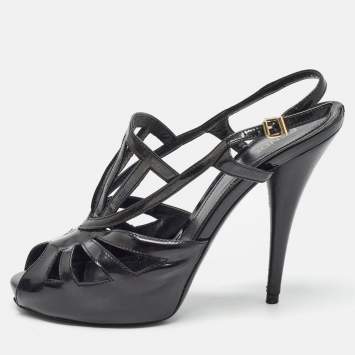Pre Owned Fendi Black Patent Leather Strappy Sandals Size 39