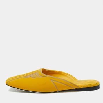 Pre Owned Fendi Yellow Neoprene FFreedom Mules Size 37