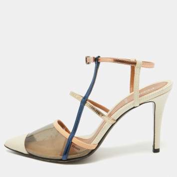 Pre Owned Fendi Tricolor Lizard Embossed Leather and PVC Slingback Pointed Toe Pumps Size 38