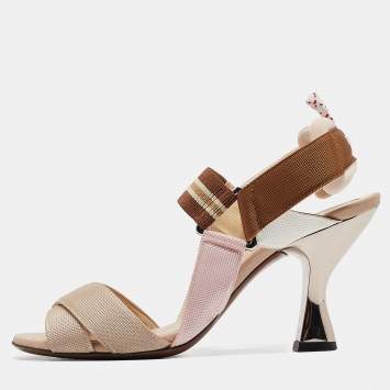 Pre Owned Fendi Tricolor Canvas Colibri Slingback Sandals Size 36