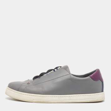 Pre Owned Fendi Grey Fabric and Leather Rockoko Slip On Sneakers Size 38