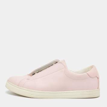 Pre Owned Fendi Pink Cotton Knit and Leather Slip On Sneakers Size 38