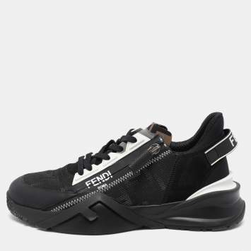 Pre Owned Fendi Black Mesh and Leather Flow Low Top Sneakers Size 39
