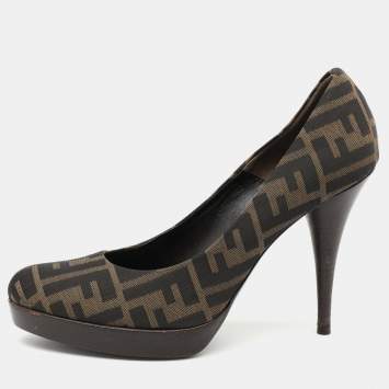 Pre Owned Fendi Brown FF Zucca Canvas Pumps Size 38
