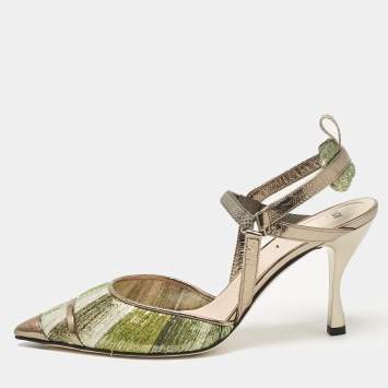 Pre Owned Fendi Multicolor Fabric and Leather Slingback Pumps Size 37.5