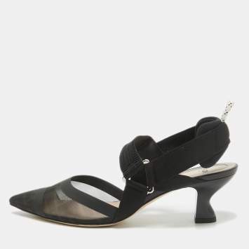 Pre Owned Fendi Black Canvas and Mesh Colibri Pumps Size 38.5