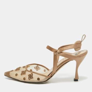 Pre Owned Fendi Beige Mesh and  Satin Colibri Pumps Size 37.5