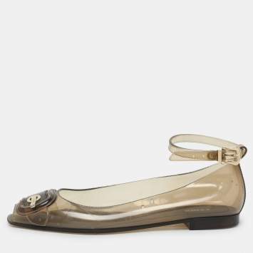 مملوكة مسبقًا Fendi Transparent Jelly Peep Toe Ankle Strap Ballet Flats Size 38