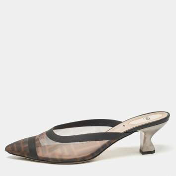 Pre Owned Fendi Beige/Black Leather and Mesh Colibri Mules Size 39.5