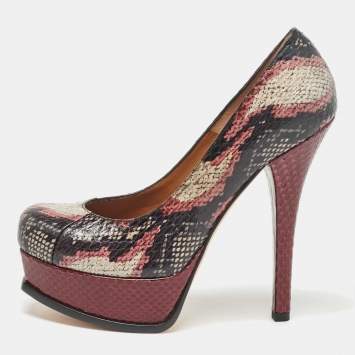 مملوكة مسبقًا Fendi Multicolor Snakeskin Leather Fendista Platform Pumps Size 38.5
