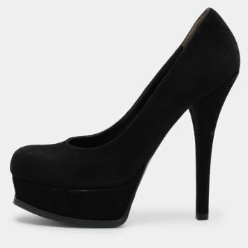 Pre Owned Fendi Black Suede Fendista Platform Pumps Size 39