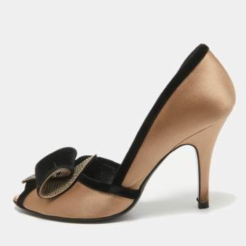 Pre Owned Fendi Brown/Black Satin and Velvet D'orsay Pumps Size 37