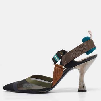 Pre Owned Fendi Multicolor Canvas and Mesh Colibri Pumps Size 41