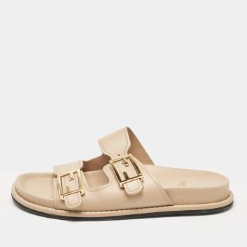 Pre Owned Fendi Beige Leather Flat Sandals Size 40