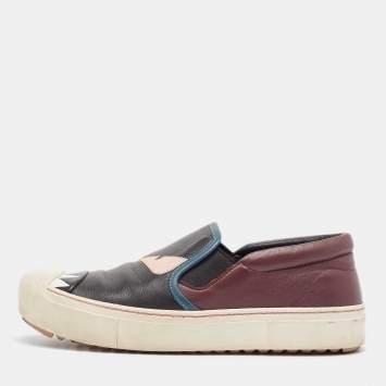Pre Owned Fendi Multicolor Leather Monster Slip On Sneakers Size 36.5
