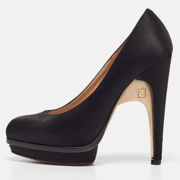 Pre Owned Fendi Black Suede Block Heel Pumps Size 37