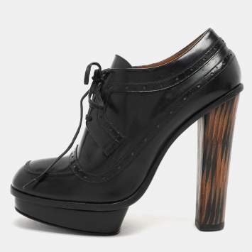Pre Owned Fendi Black Leather Lace Up Booties Size 37