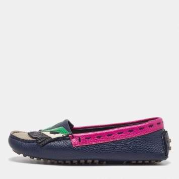 Pre Owned Fendi Multicolor Leather Monster Driver Loafers Size 38.5