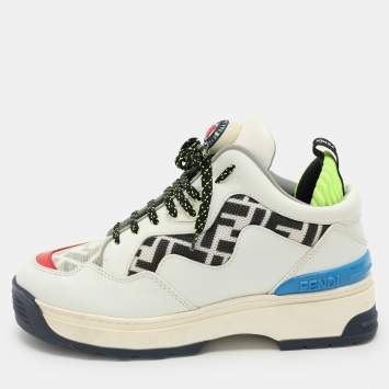 Pre Owned Fendi Multicolor Leather and Mesh T-Rex Low Top Sneakers Size 39