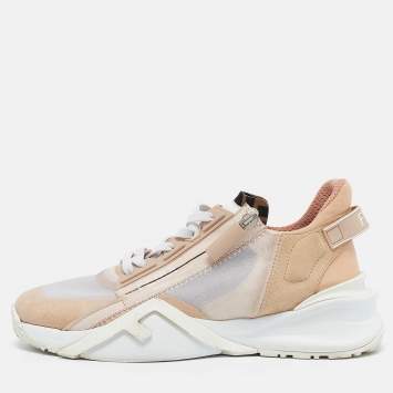 Pre Owned Fendi Multicolor Mesh and Suede Flow Lace Up Sneakers Size 38.5