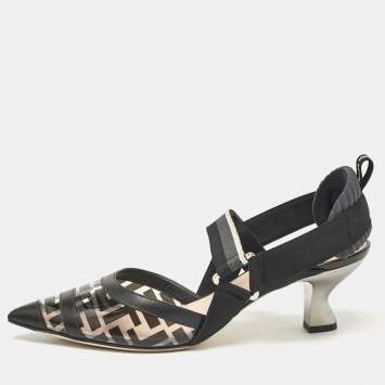 مملوكة مسبقًا Fendi Black Zucca PVC and Leather Colibri Slingback Pumps Size 40
