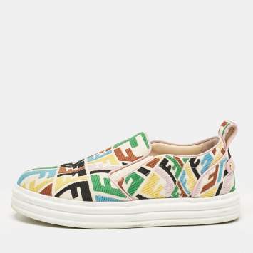 Pre Owned Fendi Multicolor Canvas FF Vertigo Slip On Sneakers Size 40