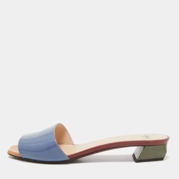 Pre Owned Fendi Multicolor Patent Leather Slide Sandals Size 39.5
