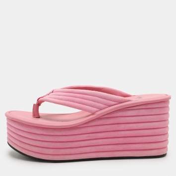 Pre Owned Fendi Pink Suede Platform Thong Slide Sandals Size 38