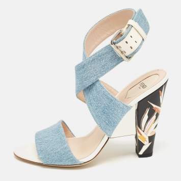 Pre Owned Fendi Blue Denim Ankle Strap Sandals Size 40
