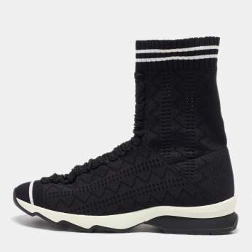 Pre Owned Fendi Black Knit Fabric Sock High Top Slip on Sneakers Size 38