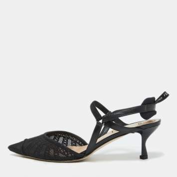 Pre Owned Fendi Black Leather and Mesh Colibri Lite Slingback Pumps Size 39