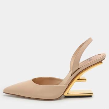 مملوكة مسبقًا Fendi Beige Leather Fendi First Slingback Pumps Size 36