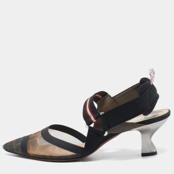 Pre Owned Fendi Black/Brown Zucca Mesh and Leather Colibri Pumps Size 40